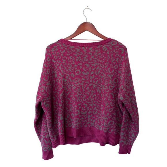 Free People Magenta Alpaca Blend Leopard Animal Print Pull Over Sweater Size S - Picture 5 of 8
